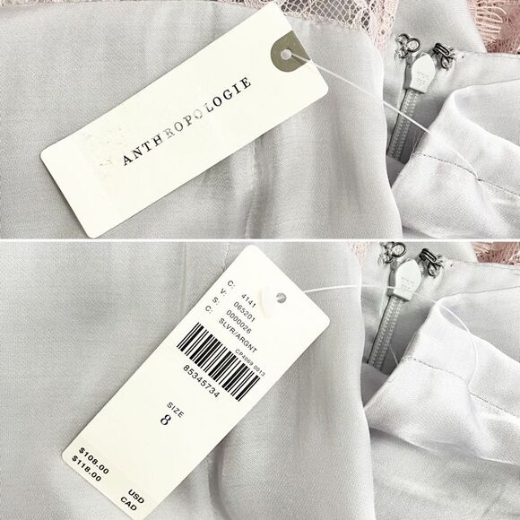 NWT Anthropologie Lace-Trimmed Asymmetrical Midi Slip Dress Gray Pink Size 8 NEW - Picture 13 of 16